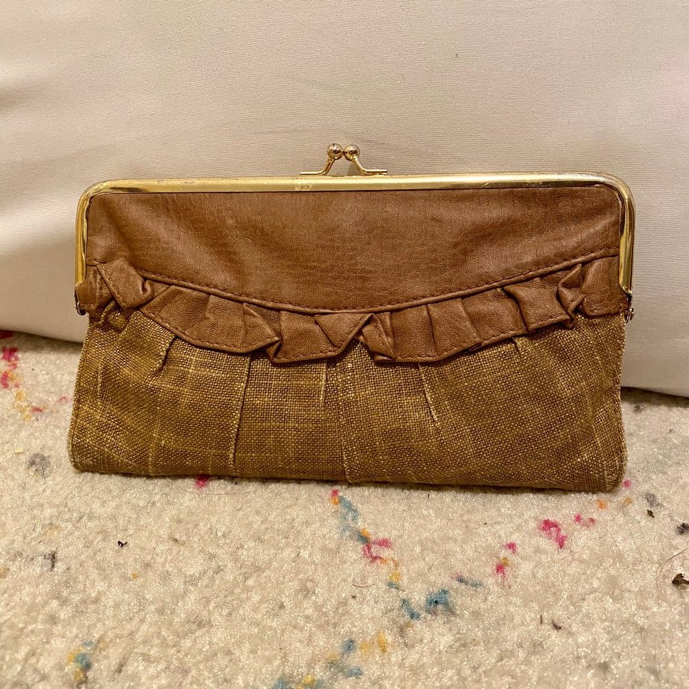 Kimchi Blue - Pleated Wallet Clutch - Brown/Gold